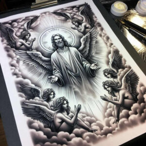 god tattoo design ideas saturated hues spiritual for abdomen