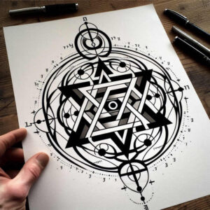 thin-line – tattoo design ideas free ai generated – prismatic – for-knee – Gallery: graphic-inkby-ai