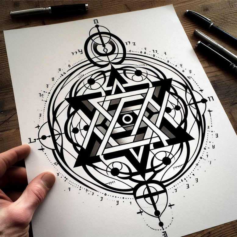 thin-line – tattoo design ideas free ai generated – prismatic – for-knee – Gallery: graphic-inkby-ai