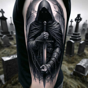 spirit-of-death-noir-neotraditional-clear-lines – tattoo design ideas free ai generated – Gallery: grim-reaper-inkby-ai