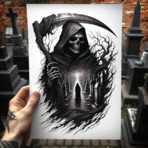 mysterious-reaper-unnatural-neotraditional-textured-shading – tattoo design ideas free ai generated – Gallery: grim-reaper-inkby-ai