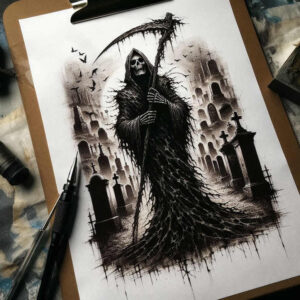 death-herald-nightmare-surrealism-phantasmagoric – tattoo design ideas free ai generated – Gallery: grim-reaper-inkby-ai