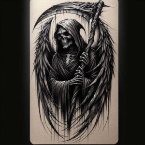 death-and-time – tattoo design ideas free ai generated – realism-dynamic-shadows – for-inner-arm – Gallery: grim-reaper-inkby-ai