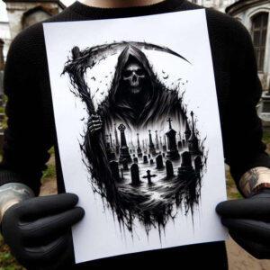death-symbolism – tattoo design ideas free ai generated – realism-real-ink-flow – for-toe – Gallery: grim-reaper-inkby-ai