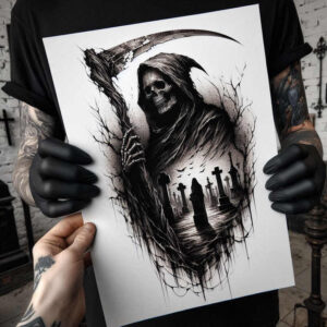 passage-symbol – tattoo design ideas free ai generated – neotraditional-expressive-color – for-inner-arm – Gallery: grim-reaper-inkby-ai