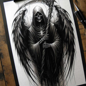 reaper-emblem-torment-neotraditional-dynamic-color – tattoo design ideas free ai generated – Gallery: grim-reaper-inkby-ai