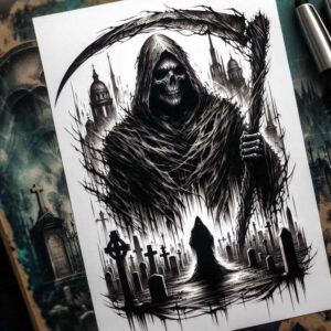 spirit-of-darkness – tattoo design ideas free ai generated – realism-depth-illusion – for-forearm – Gallery: grim-reaper-inkby-ai