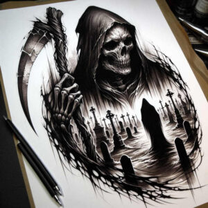 grim-reaper tattoo design ideas layered fill cloak for ribs