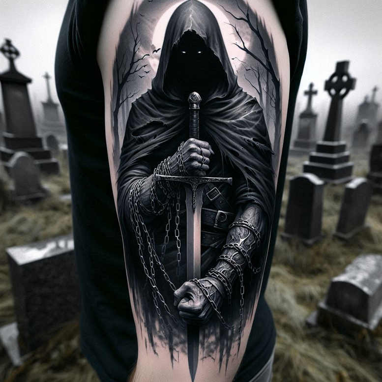 grim-reaper tattoo design ideas realistic contrast fear shows determination