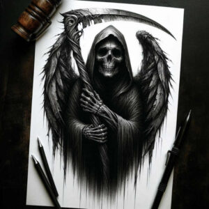 grim-reaper tattoo design ideas Realism dynamic shadows haunting for upper shoulder