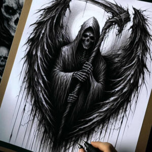 grim-reaper tattoo design ideas Surrealism dreamscape mortality meaning endurance