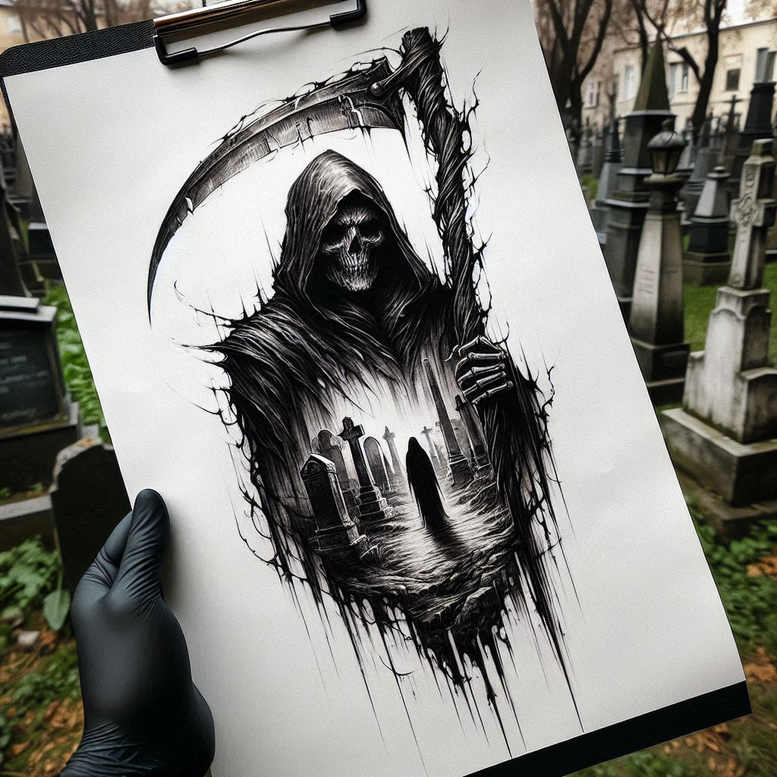 grim-reaper tattoo design ideas color overlays reaper meaning perseverance