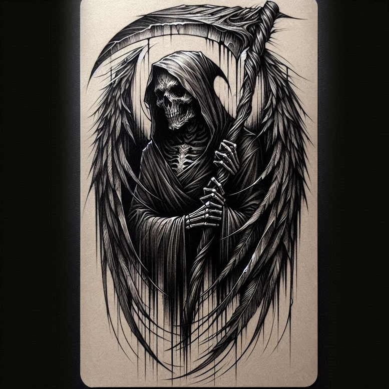 grim-reaper tattoo design ideas artistic contrast skeletal symbolising perseverance