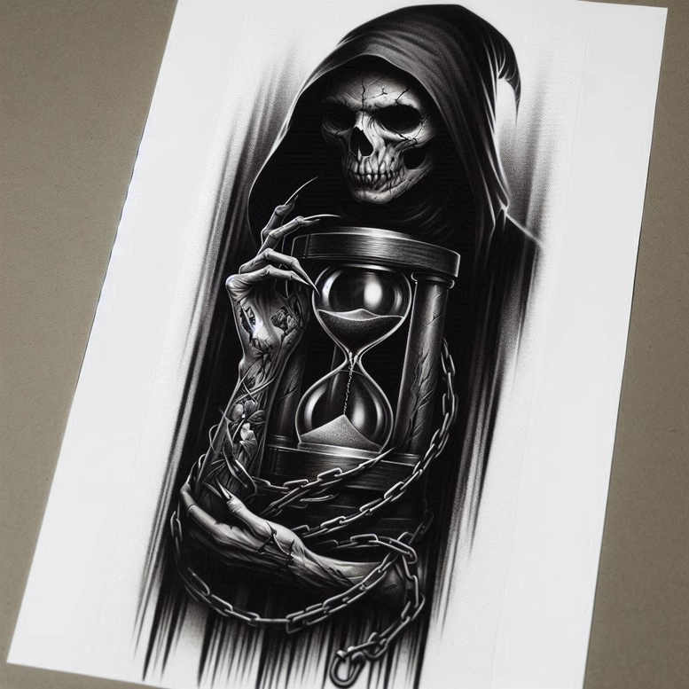 grim-reaper tattoo design ideas solid blacks symbolic embodying determination
