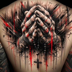 clasped-hands – tattoo design ideas free ai generated – realism-blended-gradients – for-upper-thigh – Gallery: hands-inkby-ai