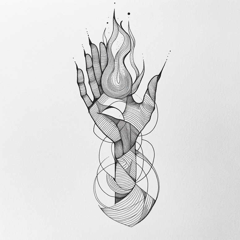 geometric-hands – tattoo design ideas free ai generated – realism-minimal-grain – for-scapula – Gallery: hands-inkby-ai