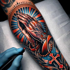 hands-with-symbol – tattoo design ideas free ai generated – neotraditional-layered-fill – for-lower-arm – Gallery: hands-inkby-ai