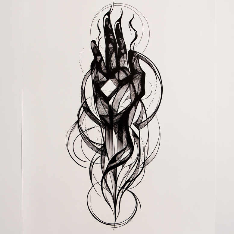 hands tattoo design ideas fine-line detailed fingers for lower thigh