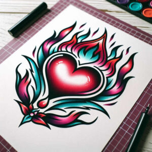 heart-and-flame – tattoo design ideas free ai generated – surrealism-transcendent – for-shoulder – Gallery: hearts-inkby-ai