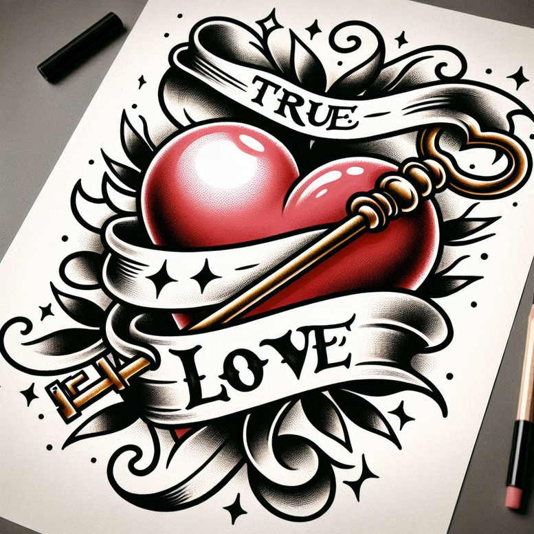 heart-with-key – tattoo design ideas free ai generated – realism-tactile-shading – for-upper-thigh – Gallery: hearts-inkby-ai