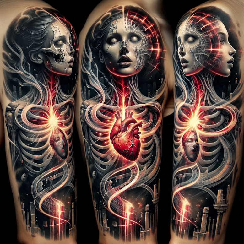 hearts tattoo design ideas Realism natural look classic for sternum