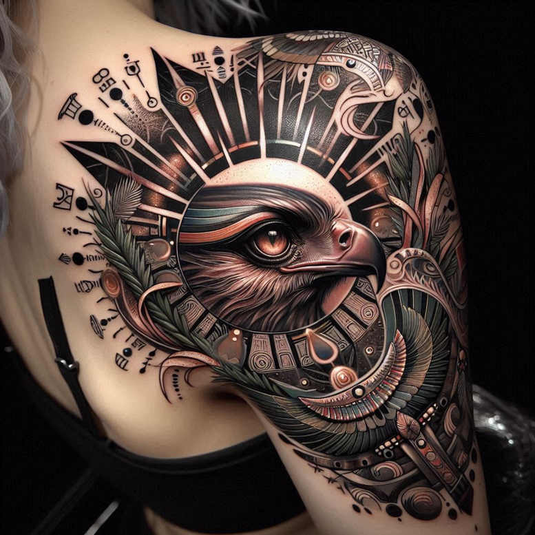 ancient-deity-realism-natural-blush-for-side – tattoo design ideas free ai generated – Gallery: horus-inkby-ai