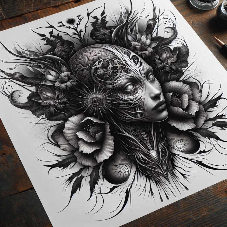 Surrealistyczne postacie - Free tattoo design ideas ai genereted - inkby.ai