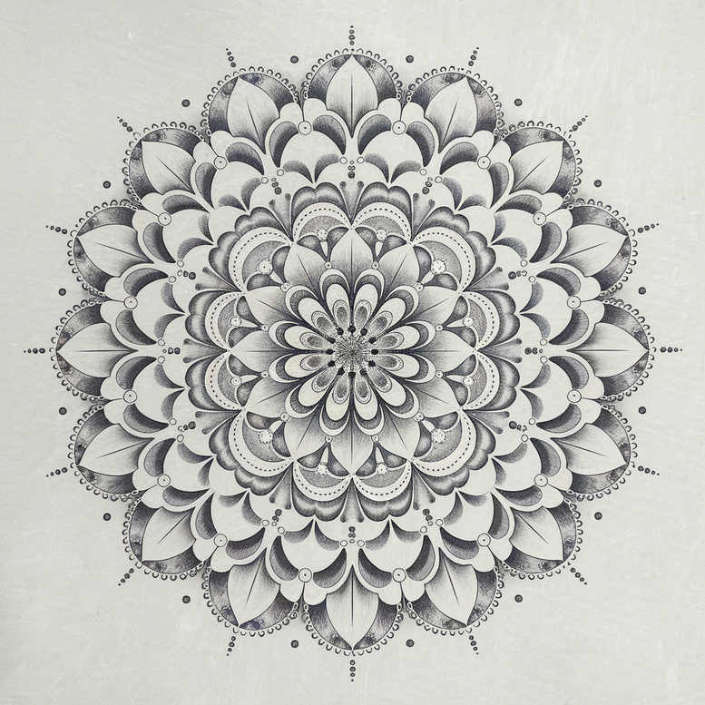 Black and grey mandala tattoo design concept; AI-generated project; not ideal for cover-up.