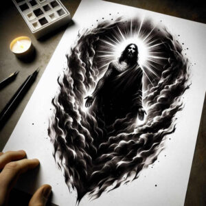 face-of-jesus-tattoo – tattoo design ideas free ai generated – tactile-shading – for-palm – Gallery: jesus-inkby-ai