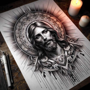 jesus-and-divine-light – tattoo design ideas free ai generated – high-fidelity – for-ankle – Gallery: jesus-inkby-ai