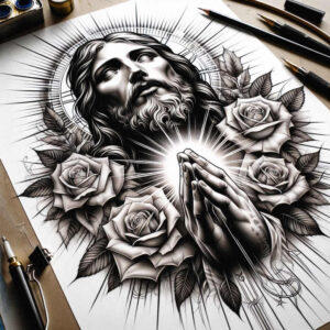 jesus-and-mystery – tattoo design ideas free ai generated – studio-quality – for-palm – Gallery: jesus-inkby-ai