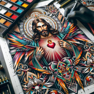 jesus-blessing-tattoo – tattoo design ideas free ai generated – ink-realism – for-abdomen – Gallery: jesus-inkby-ai