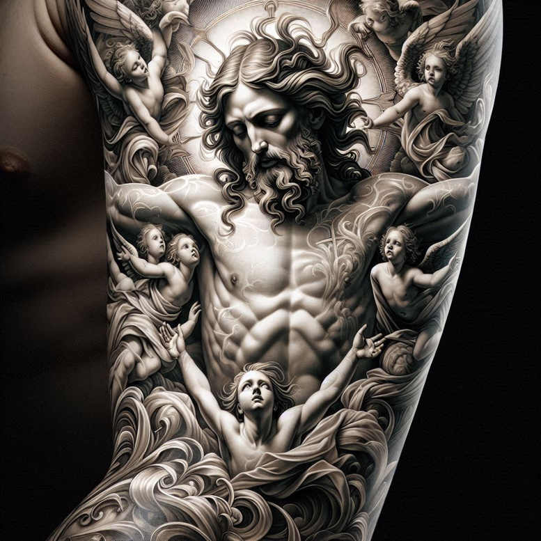 jesus-divine-tattoo – tattoo design ideas free ai generated – detailed-rendering – for-fingers – Gallery: jesus-inkby-ai