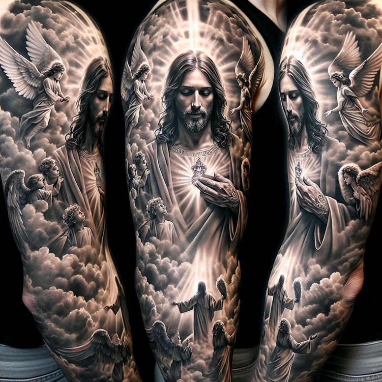 jesus-forgiveness-tattoo – tattoo design ideas free ai generated – depth-realism – for-stomach – Gallery: jesus-inkby-ai