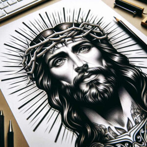 jesus-heart-tattoo – tattoo design ideas free ai generated – reflection-effect – for-foot – Gallery: jesus-inkby-ai