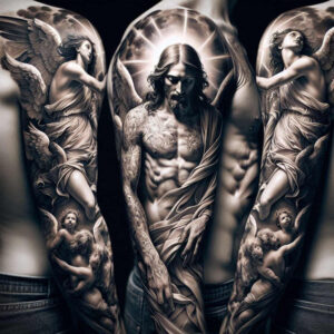 jesus-holy-tattoo – tattoo design ideas free ai generated – cgi-realism – for-lower-arm – Gallery: jesus-inkby-ai