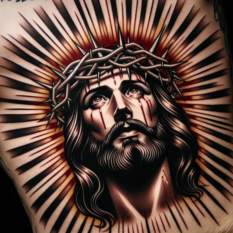 jesus – tattoo design ideas free ai generated – deep-shadows – for-side-torso – Gallery: jesus-inkby-ai