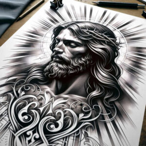 jesus-love-tattoo – tattoo design ideas free ai generated – realistic-contrast – for-side – Gallery: jesus-inkby-ai