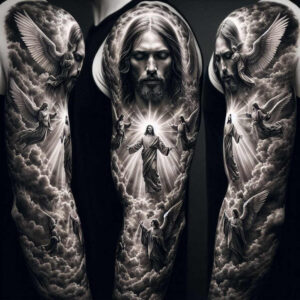 jesus-religious-tattoo – tattoo design ideas free ai generated – illustrative-style – for-hip – Gallery: jesus-inkby-ai