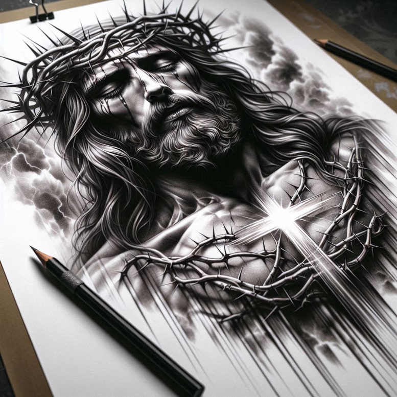 jesus-sacred-tattoo – tattoo design ideas free ai generated – tattoo-reflection – for-elbow – Gallery: jesus-inkby-ai