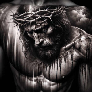 jesus-savior-tattoo – tattoo design ideas free ai generated – realistic-gleam – for-shoulder – Gallery: jesus-inkby-ai