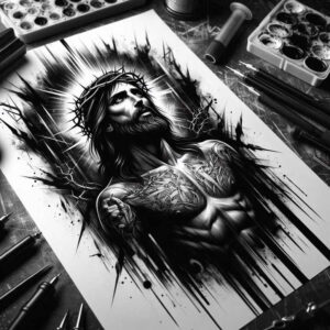 symbol-of-faith – tattoo design ideas free ai generated – fine-lines – for-back – Gallery: jesus-inkby-ai