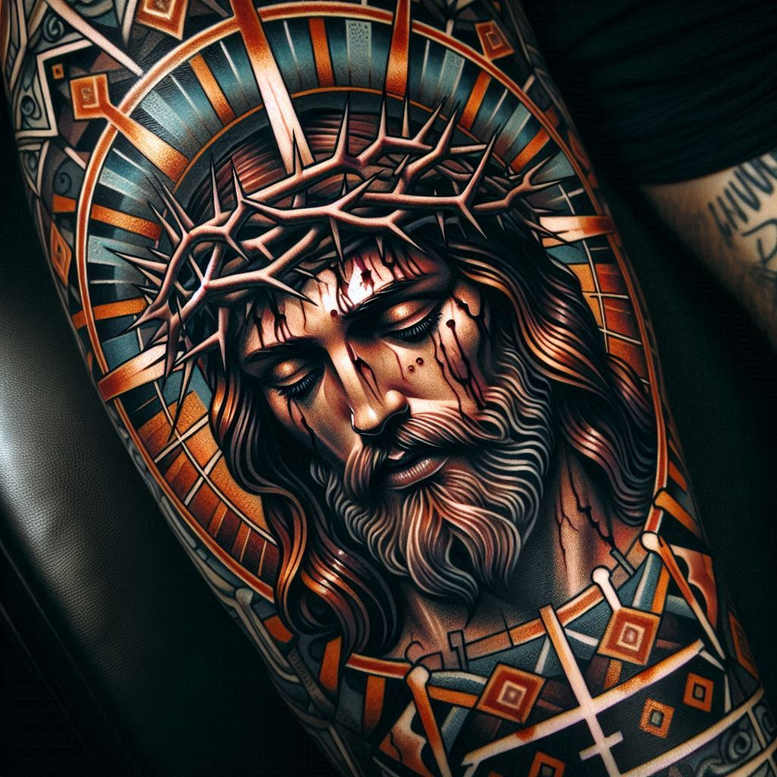 jesus tattoo design ideas clean background sacred aura shows determination