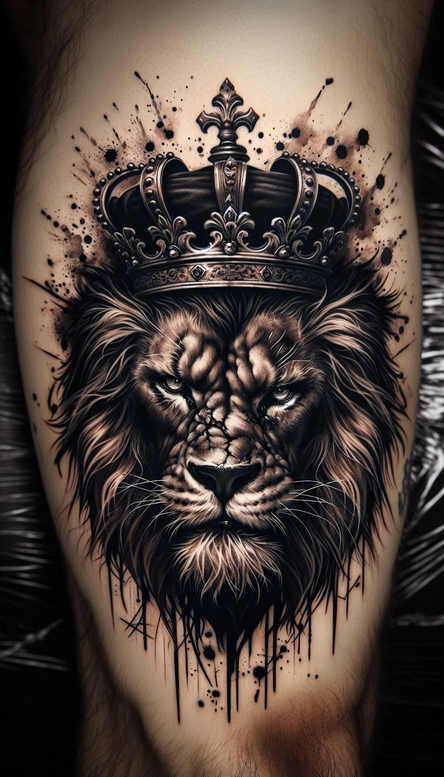 lion-and-fire – tattoo design ideas free ai generated – neotraditional-vivid-detail – for-upper-shoulder – Gallery: lions-inkby-ai
