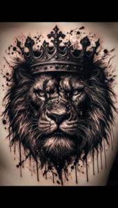 lion-and-fire – tattoo design ideas free ai generated – surrealism-floating-elements – for-back-of-neck – Gallery: lions-inkby-ai