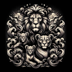 lion-and-fire – tattoo design ideas free ai generated – surrealism-visionary – for-upper-arm – Gallery: lions-inkby-ai