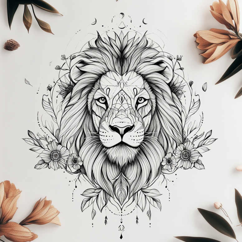 lion-and-sun – tattoo design ideas free ai generated – surrealism-unreal – for-nape – Gallery: lions-inkby-ai