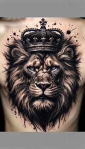 lion-as-symbol-of-courage – tattoo design ideas free ai generated – surrealism-hallucinatory – for-spine – Gallery: lions-inkby-ai