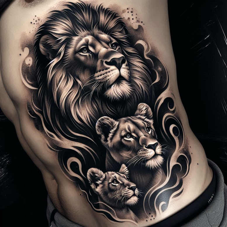 lion-in-motion – tattoo design ideas free ai generated – neotraditional-artful-color – for-upper-shoulder – Gallery: lions-inkby-ai