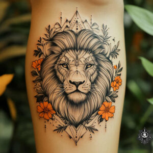 lion-in-shadow – tattoo design ideas free ai generated – realism-natural-tones – for-shoulder – Gallery: lions-inkby-ai